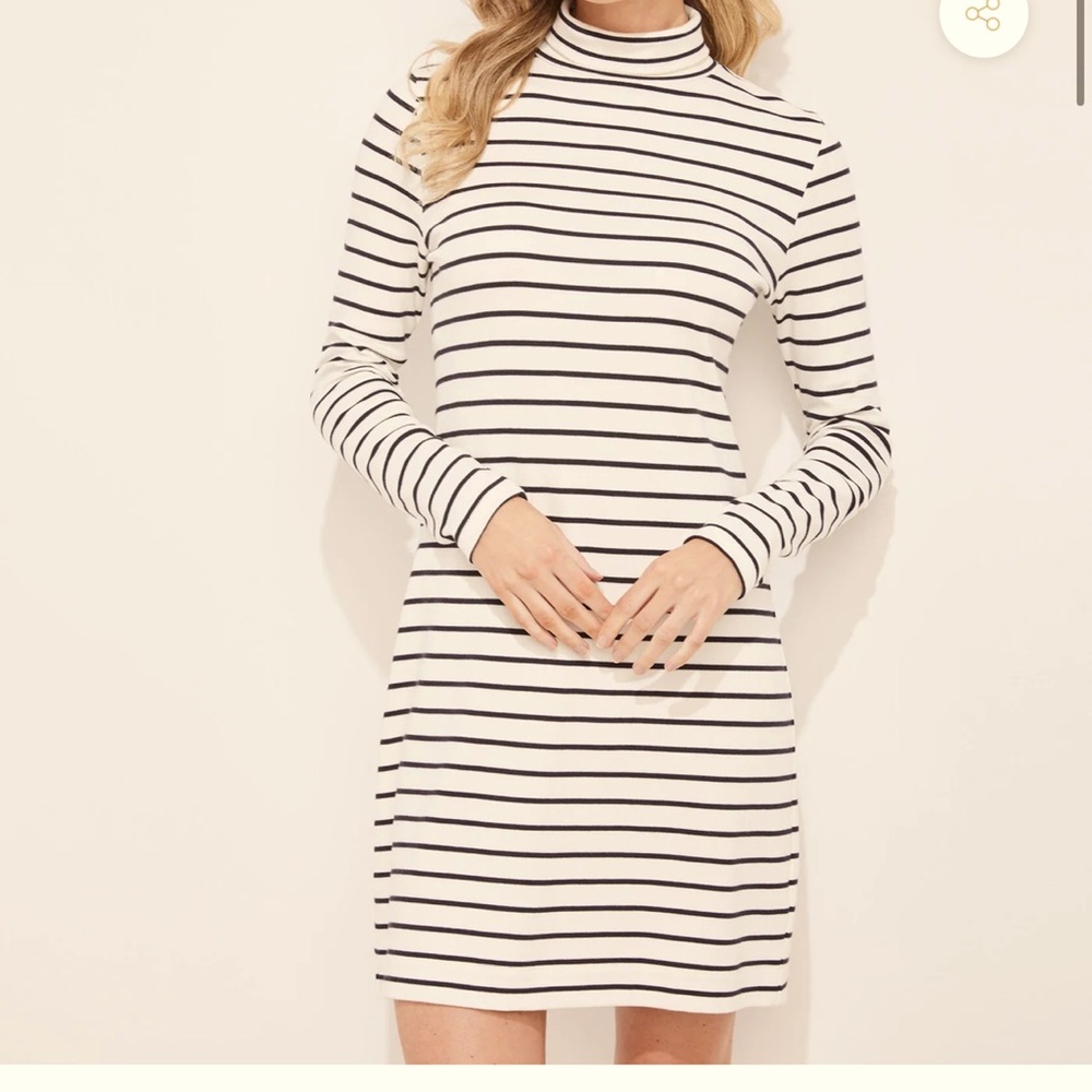 VINEYARD VINES SIMPLE TURTLENECK DRESS black Cream Striped MARSHMALLOW Large